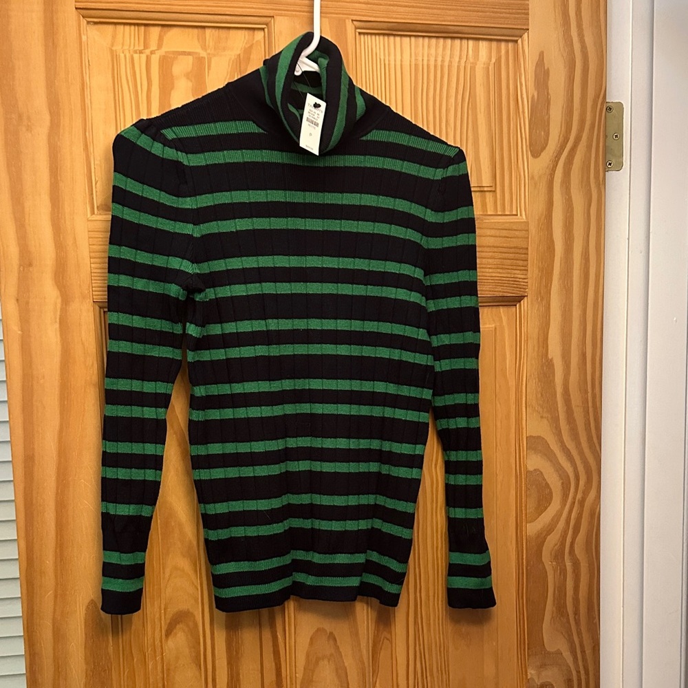 Talbots Black and Green Striped Women's Turtleneck Sweater